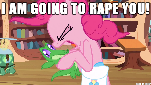 Size: 610x343 | Tagged: caption, derpibooru import, edit, edited screencap, gummy, image macro, implied rape, meme, pinkie pie, screencap, some guy yells at cats, suggestive