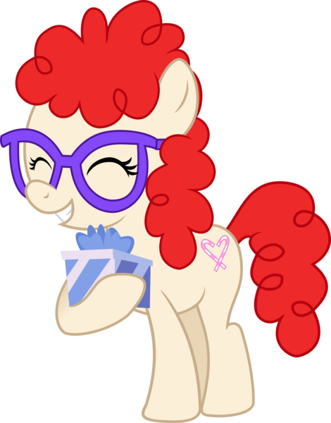 Size: 2000x2551 | Tagged: safe, artist:matty4z, derpibooru import, twist, earth pony, pony, cute, eyes closed, glasses, grin, happy, holding, holding a present, hoof hold, present, simple background, smiling, solo, transparent background, vector