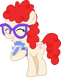 Size: 2000x2551 | Tagged: safe, artist:matty4z, derpibooru import, twist, earth pony, pony, cute, eyes closed, glasses, grin, happy, holding, holding a present, hoof hold, present, simple background, smiling, solo, transparent background, vector