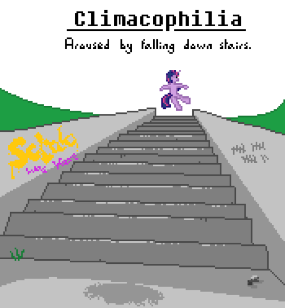 Size: 700x756 | Tagged: artist:sehad, big book of fetishes, climacophilia, derpibooru import, falling downstairs fetish, fetish, it keeps happening, pixel art, requested art, solo, suggestive, twilight sparkle