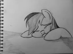 Size: 1024x768 | Tagged: artist:s.guri, boutique depression, canterlot boutique, derpibooru import, monochrome, original, rainbow dash, safe, solo, traditional art