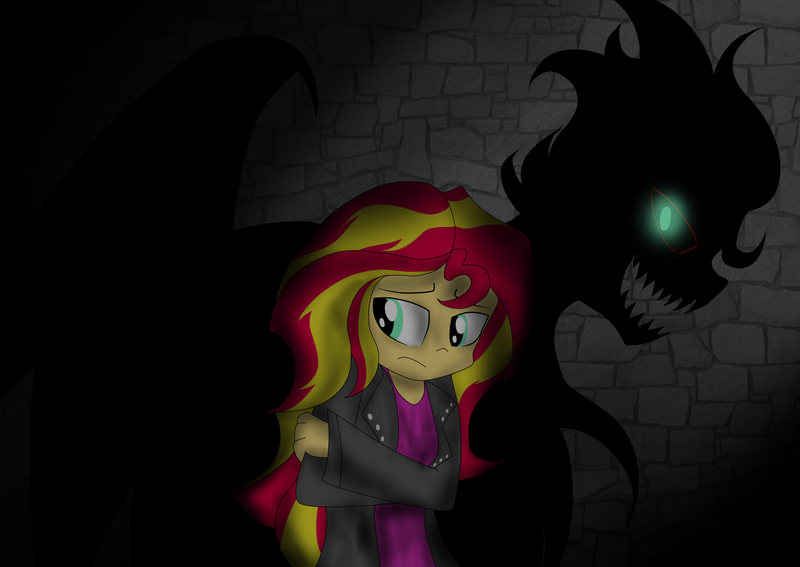 Size: 3100x2196 | Tagged: safe, artist:mishti14, derpibooru import, sunset shimmer, equestria girls, shadow, sunset satan