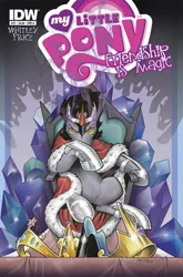 Size: 791x1200 | Tagged: artist:andypriceart, cover, crown, derpibooru import, idw, king sombra, regalia, safe, solo, spoiler:comic, throne, throne slouch