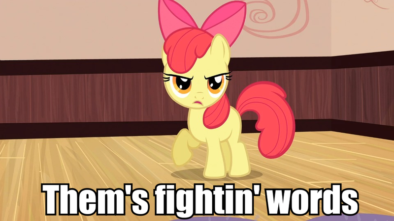 Size: 960x540 | Tagged: apple bloom, bow, derpibooru import, female, filly, image macro, impact font, meme, safe, screencap, solo