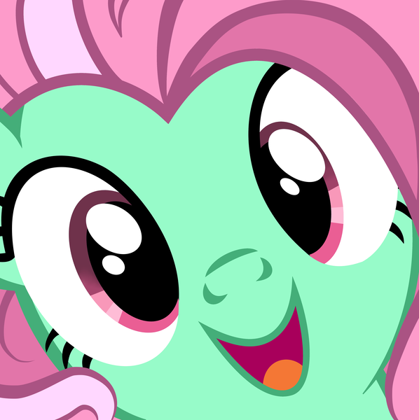 Size: 4986x5000 | Tagged: safe, artist:xchan, derpibooru import, minty, pony, absurd resolution, close-up, cute, face, g3, g3 to g4, generation leap, hi anon, looking at you, meme, mintabetes, open mouth, smiling, solo