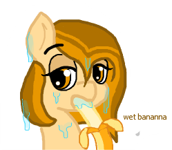 Size: 249x217 | Tagged: artist:lockheart, banana, banana pony, bedroom eyes, derpibooru import, female, fruit pony, oc, oc:bananna split, solo, solo female, suggestive, unofficial characters only, wet, wet mane