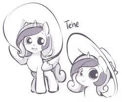 Size: 850x706 | Tagged: artist:ende26, blushing, cute, cutedance, daaaaaaaaaaaw, derpibooru import, ende will be the end of us, filly, hat, hnnng, looking at you, monochrome, open mouth, oversized hat, princess cadance, safe, sketch, smiling, solo, younger