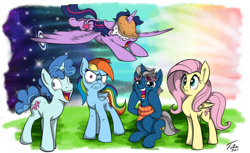 Size: 1024x628 | Tagged: safe, artist:tsitra360, artist:zeepaarden, derpibooru import, fashion plate, fluttershy, party favor, rainbow dash, twilight sparkle, twilight sparkle (alicorn), alicorn, pony, canterlot boutique, castle sweet castle, make new friends but keep discord, season 5, tanks for the memories, the cutie map, :i, colored, crossing the memes, do i look angry, faic, fashion reaction, female, flying, frown, i didn't listen, i'm pancake, lineart, mare, meme, pancakes, we bought two cakes