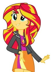 Size: 2992x4231 | Tagged: safe, artist:victoriathekitty, derpibooru import, sunset shimmer, equestria girls, absurd resolution, clothes, leather jacket, simple background, skirt, smiling, solo, transparent background, vector