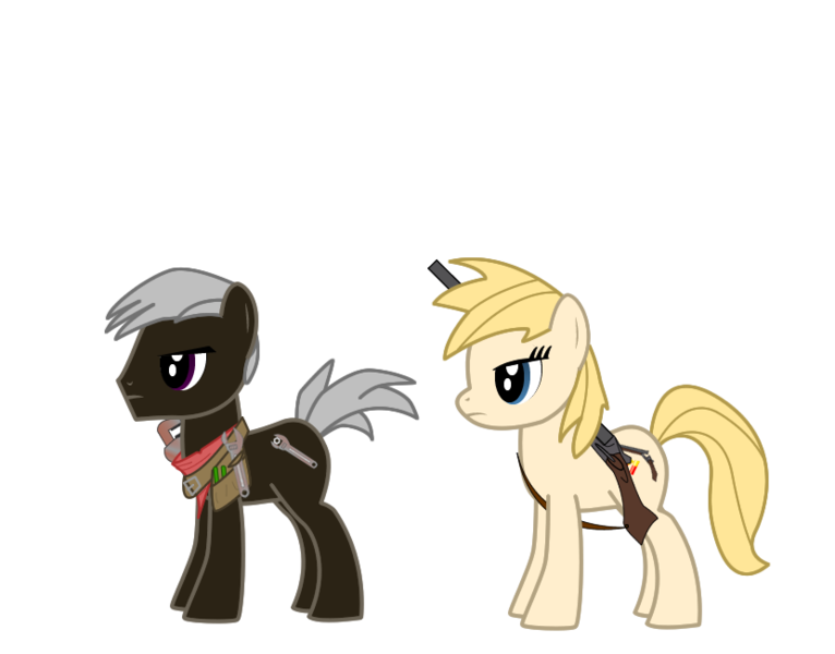 Size: 830x650 | Tagged: safe, artist:salted pingas, derpibooru import, oc, oc:break action, oc:rusty ratchet, unofficial characters only, earth pony, pony, fallout equestria, fallout equestria: sweet child of mine, gun, neckerchief, pzh-43, shotgun, simple background, toolbelt, tools, transparent background, vector, weapon