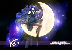 Size: 1280x897 | Tagged: artist:kgxspace, clothes, derpibooru import, dress, human, humanized, moon, nail polish, princess luna, safe, solo, space, stars, tangible heavenly object