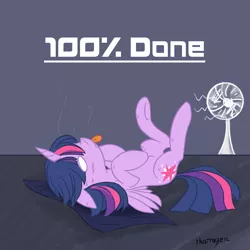 Size: 1000x1000 | Tagged: safe, artist:thattagen, derpibooru import, twilight sparkle, twilight sparkle (alicorn), alicorn, pony, fan, female, hot, mare, newbie artist training grounds, overheated, solo, sweat, tired, tongue out