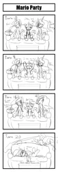 Size: 654x1920 | Tagged: safe, artist:thattagen, derpibooru import, princess celestia, princess luna, twilight sparkle, twilight sparkle (alicorn), alicorn, pony, 4koma, comic, couch, female, mare, monochrome, newbie artist training grounds, sketch, video game