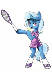 Size: 600x828 | Tagged: safe, artist:milo78, derpibooru import, trixie, pony, bipedal, clothes, cute, diatrixes, skirt, solo, sports, tennis, traditional art