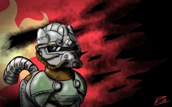 Size: 1024x640 | Tagged: armor, artist:rauhfasertapete, derpibooru import, fallout equestria, flag, powered exoskeleton, safe, solo, steel ranger, steel rangers