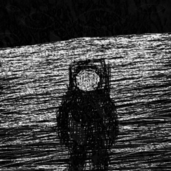 Size: 500x500 | Tagged: apollo 18, artist:askloona, astronaut, barely pony related, black sclera, creepy, dark, derpibooru import, eyes, human, loony luna, monochrome, semi-grimdark, spacesuit