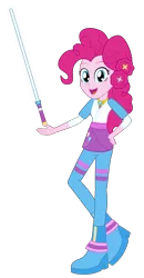Size: 1667x3200 | Tagged: safe, artist:amante56, derpibooru import, pinkie pie, equestria girls, 20th century fox, clothes, crossed legs, crossover, disney, jedi, kreia, lightsaber, looking at you, lucasfilm, open mouth, seer, simple background, solo, star wars, transparent background