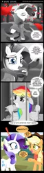 Size: 900x3500 | Tagged: applejack, artist:coltsteelstallion, bandana, comic, crying, derpibooru import, dialogue, freckles, jail, monochrome, monologue, narration, neo noir, open mouth, partial color, pipe, prison, rainbow dash, raised hoof, rarity, rarity investigates, safe, smoking, speech bubble, underhoof