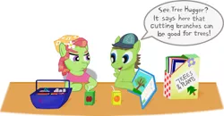 Size: 1188x618 | Tagged: apple juice, artist:pacificgreen, book, colt, derpibooru import, douglas spruce, evergreen, filly, first grade, foal, juice, juice box, orange juice, safe, tree hugger, younger