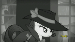 Size: 500x281 | Tagged: animated, clothes, derpibooru import, discovery family, discovery family logo, facehoof, fedora, grayscale, hat, lightning, mirror, monochrome, rain, rainbow dash, rarity, rarity investigates, safe, screencap, trenchcoat, wind rider
