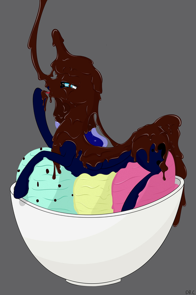 Size: 1728x2592 | Tagged: artist:dr.chips, chocolate, chocolate sauce, derpibooru import, female, food fetish, foodplay, ice cream, open mouth, princess luna, questionable, simple background, solo, solo female