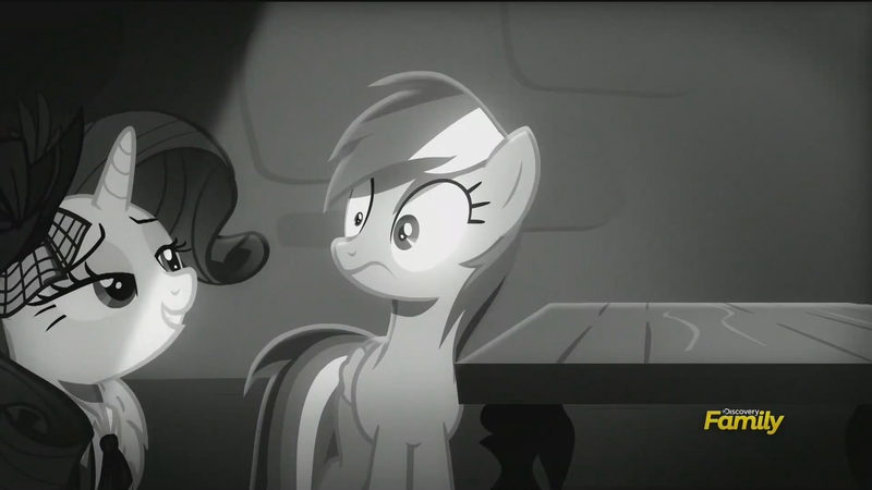 Size: 1920x1080 | Tagged: derpibooru import, noir, rainbow dash, rarity, rarity investigates, safe, screencap