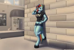 Size: 3300x2250 | Tagged: anthro, artist:immelmann, derpibooru import, midriff, rainbow dash, safe, solo, tattoo, tribal tattoo, unguligrade anthro, unshorn fetlocks