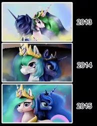 Size: 1440x1856 | Tagged: safe, artist:reillyington86, derpibooru import, princess celestia, princess luna, redraw, remake