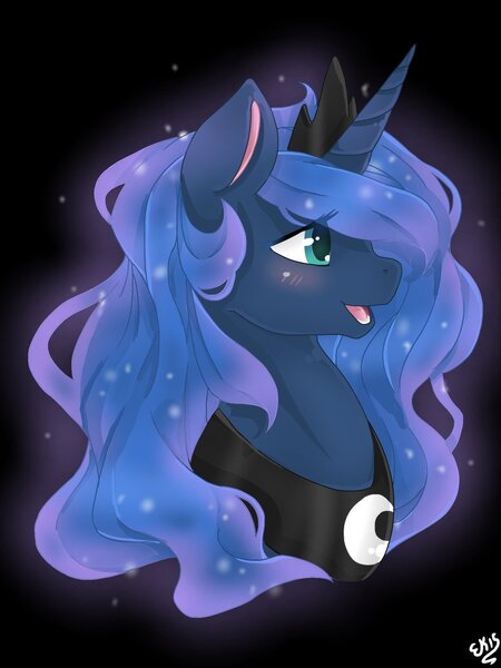 Size: 1024x1365 | Tagged: safe, artist:animorphsfan, derpibooru import, princess luna, alicorn, pony, bust, colored pupils, female, horn, jewelry, mare, open mouth, portrait, profile, regalia, solo, tiara