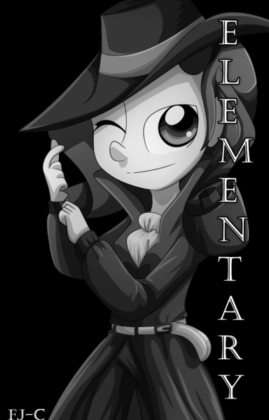 Size: 640x1000 | Tagged: safe, artist:fj-c, derpibooru import, rarity, equestria girls, rarity investigates, clothes, coat, detective, detective rarity, fedora, hat, humanized, monochrome, noir, sam spade, sketch dump, solo, trenchcoat