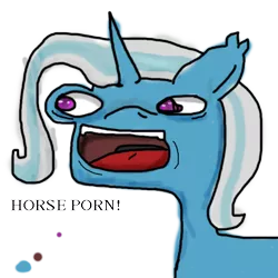 Size: 1000x1000 | Tagged: suggestive, artist:trixiedot, derpibooru import, trixie, pony, unicorn, faic, female, horse porn, implied porn, smiling, solo, solo female