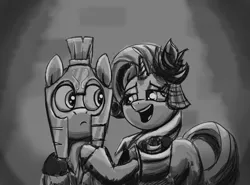 Size: 4200x3100 | Tagged: safe, artist:thefloatingtree, derpibooru import, rarity, rarity investigates, grayscale, monochrome, royal guard, scene interpretation