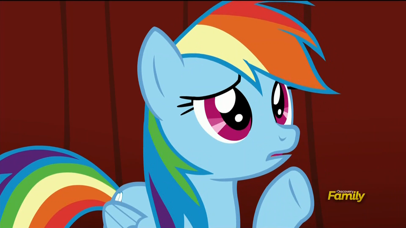 Size: 1920x1080 | Tagged: safe, derpibooru import, screencap, rainbow dash, rarity investigates, discovery family logo, solo