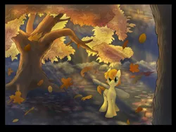 Size: 1280x955 | Tagged: artist:sherwoodwhisper, autumn, crepuscular rays, derpibooru import, guitar, looking at you, oc, oc:mandopony, safe, scenery, solo, sunlight, unofficial characters only