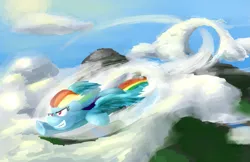 Size: 2001x1295 | Tagged: safe, artist:invertigo, derpibooru import, rainbow dash, cloud, cloudy, flying, sky, solo