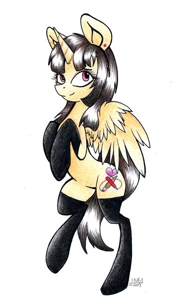 Size: 1024x1630 | Tagged: safe, artist:cyanyeh, derpibooru import, oc, oc:spring beauty, unofficial characters only, alicorn, pony, alicorn oc, clothes, socks, solo