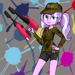 Size: 896x896 | Tagged: safe, artist:ohohokapi, deleted from derpibooru, derpibooru import, diamond tiara, equestria girls, dual squelcher, firefin, solo, splatoon