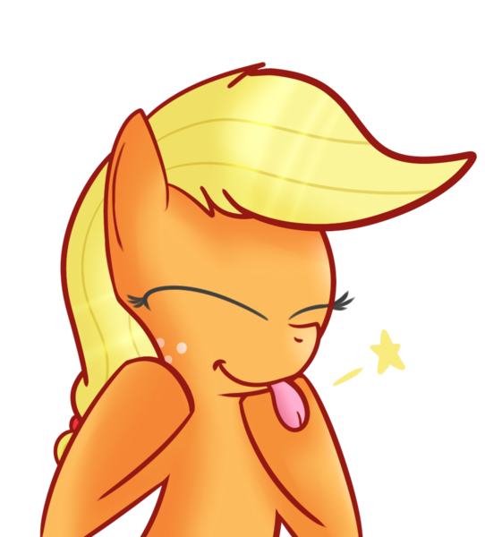 Size: 1031x1141 | Tagged: safe, artist:mr-degration, derpibooru import, applejack, pony, hatless, missing accessory, silly, silly pony, simple background, solo, stars, tongue out, transparent background, who's a silly pony