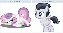 Size: 513x275 | Tagged: derpibooru, derpibooru import, exploitable meme, female, juxtaposition, juxtaposition win, male, meme, meta, nose wrinkle, pose, rumbelle, rumble, rumble gets all the fillies, safe, scrunchy face, shipping, straight, sweetie belle