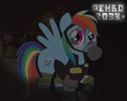 Size: 1024x813 | Tagged: artist:firehazard14, crossover, derpibooru import, gas mask, metro 2033, rainbow dash, safe, solo, throwing knife