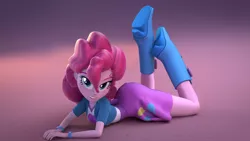 Size: 1920x1080 | Tagged: suggestive, artist:3d thread, artist:creatorofpony, derpibooru import, edit, pinkie pie, equestria girls, /mlp/, 3d, 3d model, ass, backbend, bedroom eyes, blender, boots, bracelet, clothes, grin, looking at you, photoshop, prone, shirt, skirt, smiling, solo, the ass was fat, wallpaper