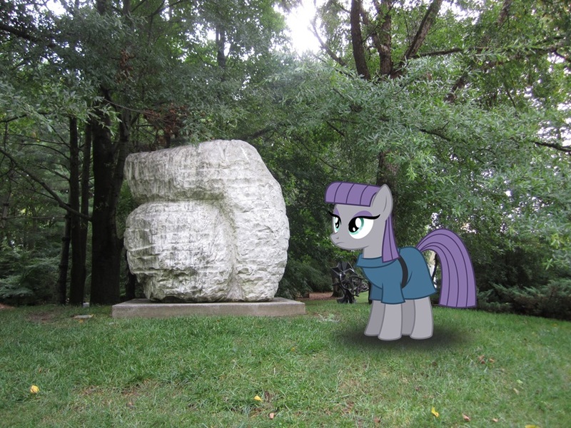 Size: 864x648 | Tagged: artist:masem, artist:thedoubledeuced, derpibooru import, happy, irl, maud pie, photo, ponies in real life, rock, safe, sculpture, solo, vector