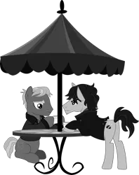 Size: 2660x3362 | Tagged: safe, artist:sketchmcreations, derpibooru import, pony, rarity investigates, background pony, clothes, duo, grayscale, jacket, john watson, male, monochrome, reference, sherlock, sherlock holmes, simple background, stallion, table, transparent background, vector