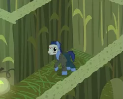 Size: 545x438 | Tagged: safe, derpibooru import, screencap, grayson eddy, earth pony, pony, scare master, clothes, corn maze, costume, friday the 13th, jason voorhees, male, maze, nightmare night, nightmare night costume, raised hoof, reference, solo, stallion