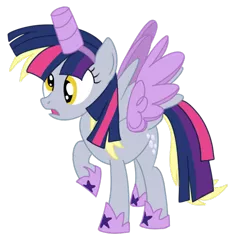 Size: 482x504 | Tagged: safe, artist:karmadash, derpibooru import, derpy hooves, twilight sparkle, twilight sparkle (alicorn), alicorn, pony, scare master, alicorn costume, clothes, costume, derpicorn, fake horn, fake wings, female, frown, mare, nightmare night, nightmare night costume, open mouth, raised hoof, simple background, solo, spread wings, that was fast, toilet paper roll, toilet paper roll horn, transparent background, twilight muffins, twilight sparkle costume, vector, wig