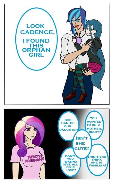 Size: 824x1332 | Tagged: angry, artist:urusee584, cadance is not amused, comic, derpibooru import, dialogue, disguise, human, humanized, implied infidelity, implied offspring, implied pregnancy, it's a trap, meme, oblivious, oc, princess cadance, queen chrysalis, safe, shining armor, shining armor is a goddamn moron, this will end in a night on the couch, this will end in divorce