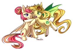 Size: 1024x705 | Tagged: safe, artist:moenkin, derpibooru import, oc, oc:apple bite, oc:sunflower meadows, unofficial characters only, bat pony, pony, cuddling, cute, female, lesbian, oc x oc, one eye closed, shipping, simple background, snuggling, transparent background, unshorn fetlocks, wink