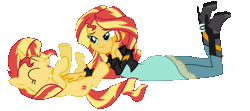 Size: 920x410 | Tagged: safe, artist:tiredbrony, derpibooru import, sunset shimmer, human, pony, unicorn, equestria girls, adorkable, animated, bellyrubs, boots, clothes, cute, daaaaaaaaaaaw, dork, female, high heel boots, hnnng, hoofy-kicks, human ponidox, jacket, laughing, leather jacket, mare, photoshop, self ponidox, shimmerbetes, simple background, tickling, tiredbrony is trying to murder us, transparent background, weapons-grade cute