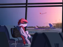 Size: 4146x3096 | Tagged: safe, artist:wingedwolf94, deleted from derpibooru, derpibooru import, oc, oc:crab apple, unofficial characters only, aircraft, airport, braid, dramatic lighting, excited, floppy ears, looking up, nervicited, nervous, sitting, solo