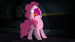 Size: 1920x1080 | Tagged: safe, artist:greaterlimit, derpibooru import, edit, edited screencap, screencap, pinkie pie, scare master, d:, faic, floppy ears, flutterscream, frown, nose in the air, open mouth, screaming, solo, tongue out, volumetric mouth, wide eyes